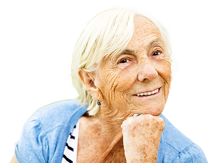 Smiling older woman resting her chin on her hand