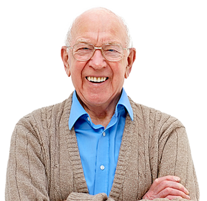 Low vision support showing an older man wearing glasses and smiling confidently