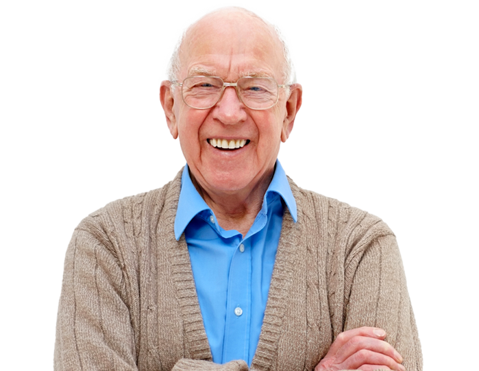 Low vision support Salt Lake County showing an older man wearing glasses and smiling confidently